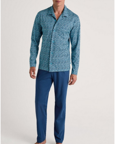 Pijama largo Calida Relax Imprint 100% algodón (Pottery Blue)