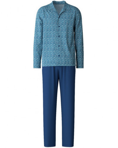 Long pyjamas Calida Relax Imprint 100% cotton (Pottery Blue)