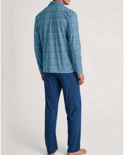 Pyjama long Calida Relax Imprint 100% coton (Pottery Blue)