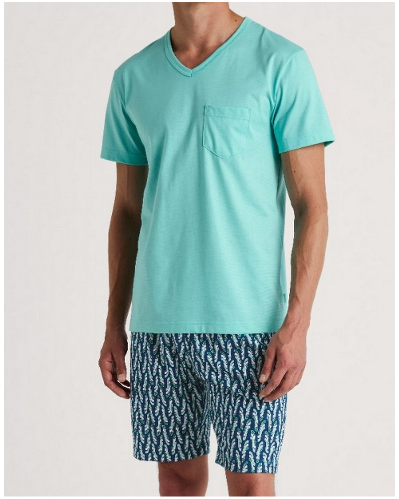 Pyjama short Calida Relax Imprint 100% cotton (Bleached Aqua)