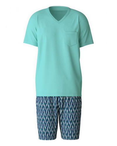 Pijama short Calida Relax Imprint 100% algodón (Bleached Aqua)