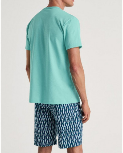 Pyjama short Calida Relax Imprint 100% cotton (Bleached Aqua)