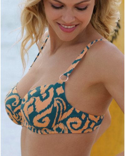 Soutien-gorge de bain corbeille bonnets profonds Antigel La Balinaise (Ikat Vert Orange)