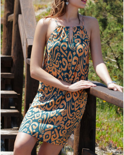 Robe de plage Antigel La Balinaise (Ikat Vert Orange)