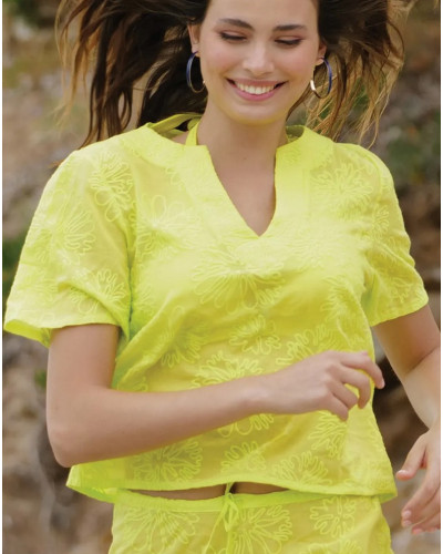 Short-sleeved beach top 100% Cotton Antigel La Bohème (Vert Pistache)