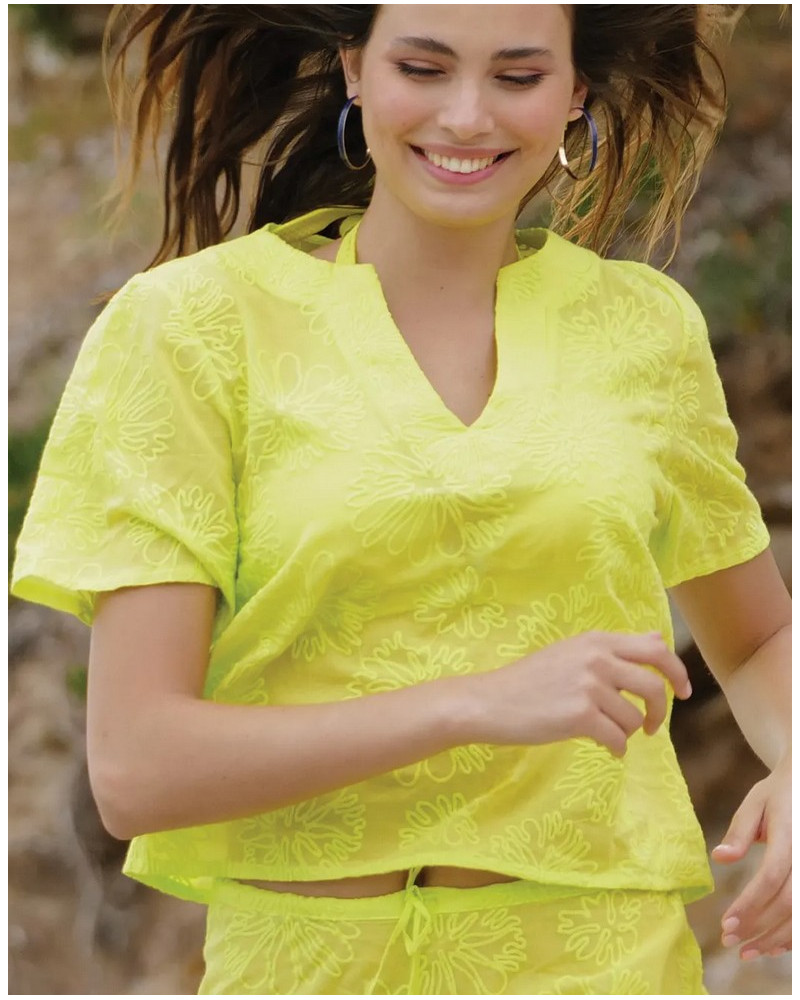 Short-sleeved beach top 100% Cotton Antigel La Bohème (Vert Pistache)