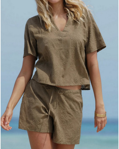 Short de plage 100% Coton Antigel La Bohème (Kaki Bronze)