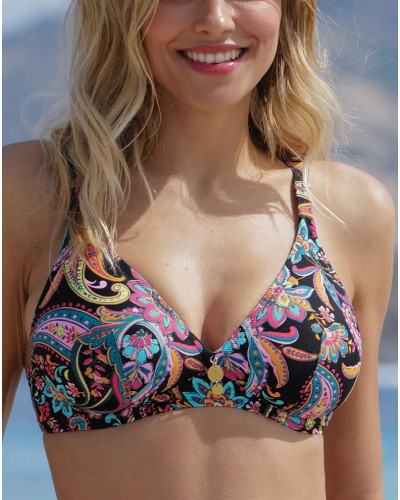 Sujetador de baño triángulo con aros copa profunda Antigel La Bayadère (Noir Flashy)