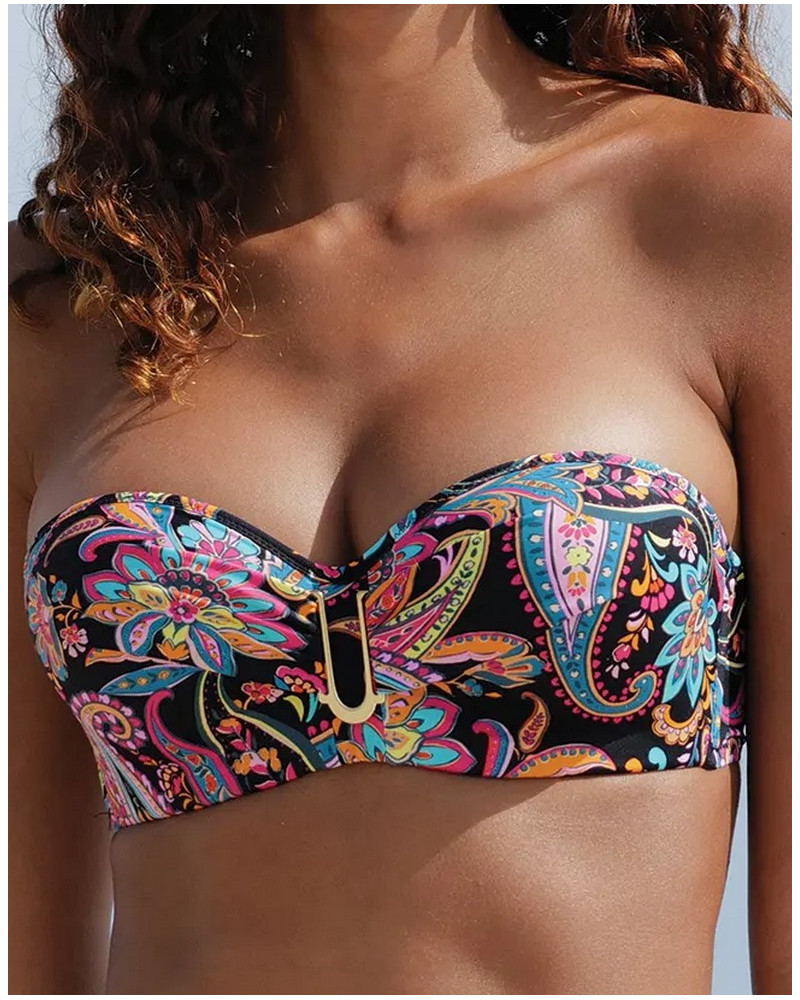 Soutien-gorge de bain bandeau coque Antigel La Bayadère (Noir Flashy)