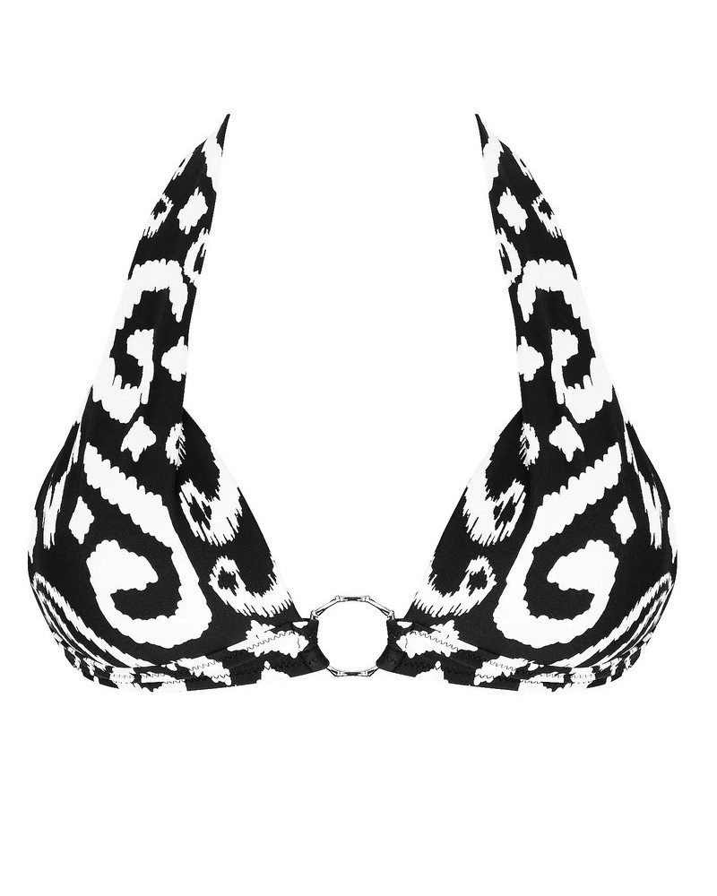 Soutien-gorge de bain triangle coque Antigel La Balinaise (Ikat Noir Blanc)