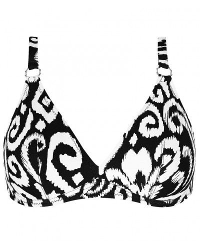 Sujetador de baño triángulo con aros copa profunda Antigel La Balinaise (Ikat Noir Blanc)