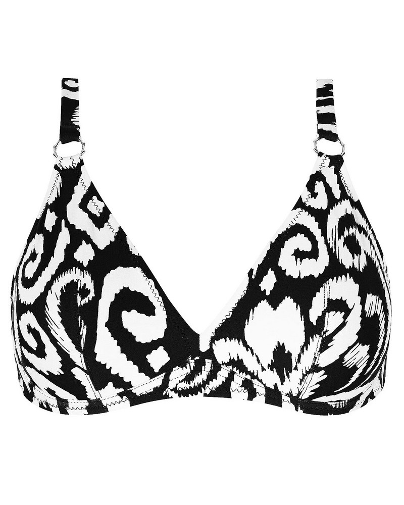 Sujetador de baño triángulo con aros copa profunda Antigel La Balinaise (Ikat Noir Blanc)