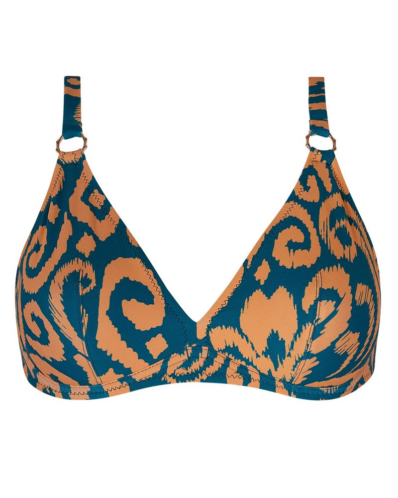 Soutien-gorge de bain armatures triangle bonnets profonds Antigel La Balinaise (Ikat Vert Orange)