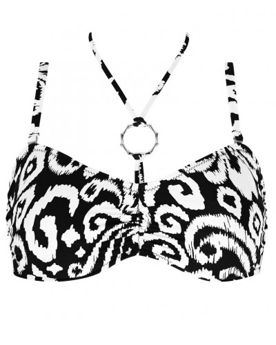 Deep-cup flexible strapless bath bra Antigel La Balinaise (Ikat Noir Blanc)