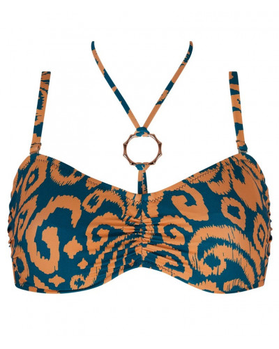 Deep-cup flexible strapless bath bra Antigel La Balinaise (Ikat Vert Orange)
