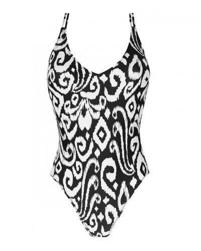 One-piece swimsuit swimmer Antigel La Balinaise (Ikat Noir Blanc)
