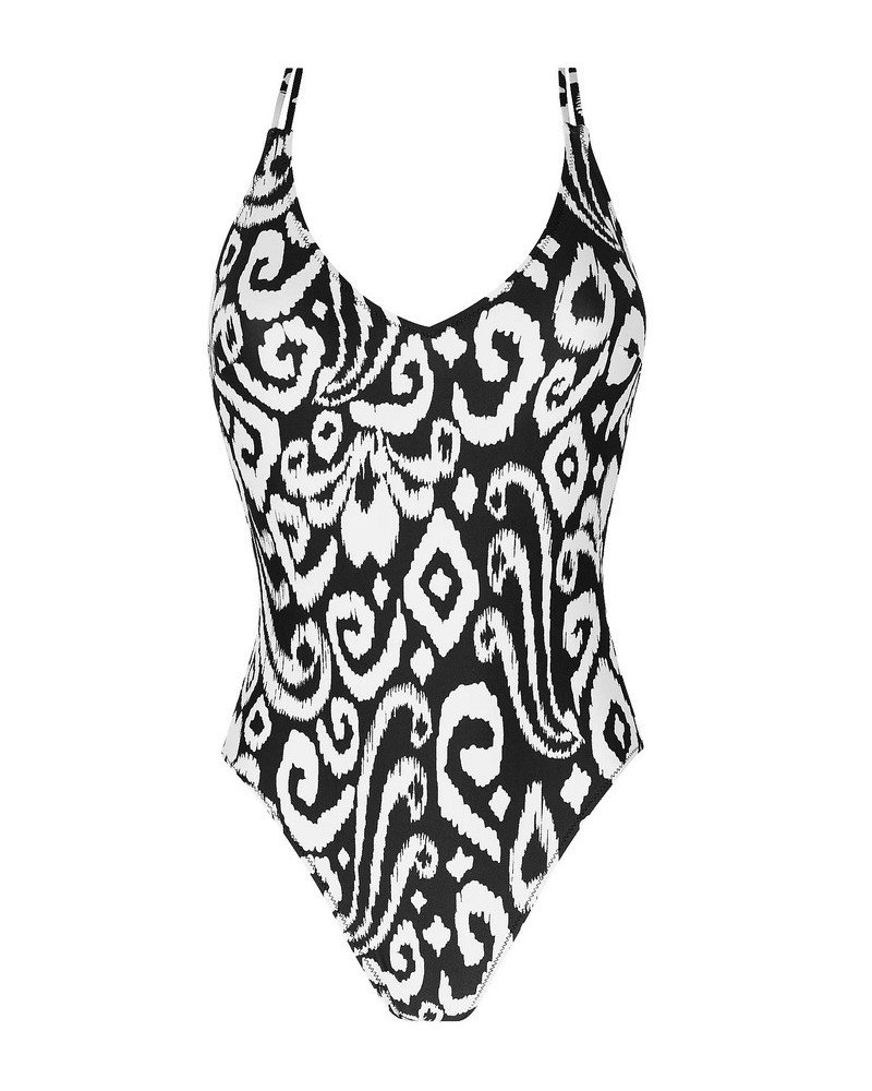 One-piece swimsuit swimmer Antigel La Balinaise (Ikat Noir Blanc)