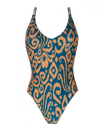 Maillot de bain une pièce nageur Antigel La Balinaise (Ikat Vert Orange)