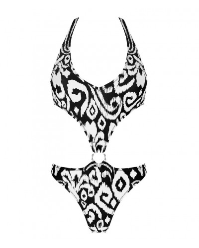 Maillot de bain une pièce trikini Antigel La Balinaise (Ikat Noir Blanc)