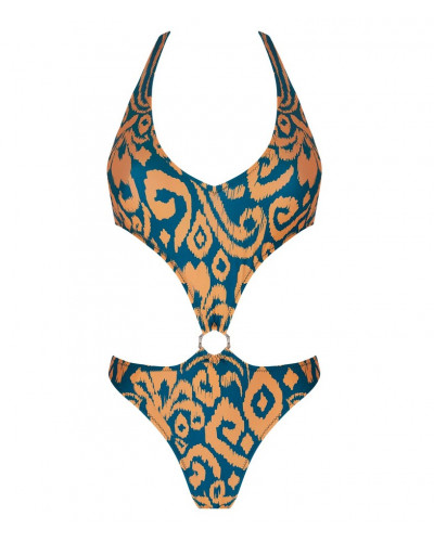 Maillot de bain une pièce trikini Antigel La Balinaise (Ikat Vert Orange)