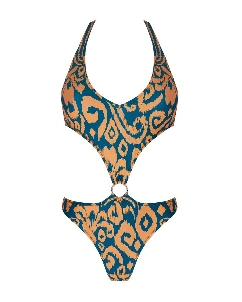 One-piece trikini swimsuit Antigel La Balinaise (Ikat Vert Orange)