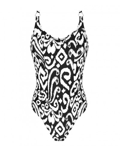 Maillot de bain une pièce nageur avec maintien avec armature Antigel La Balinaise (Ikat Noir Blanc)