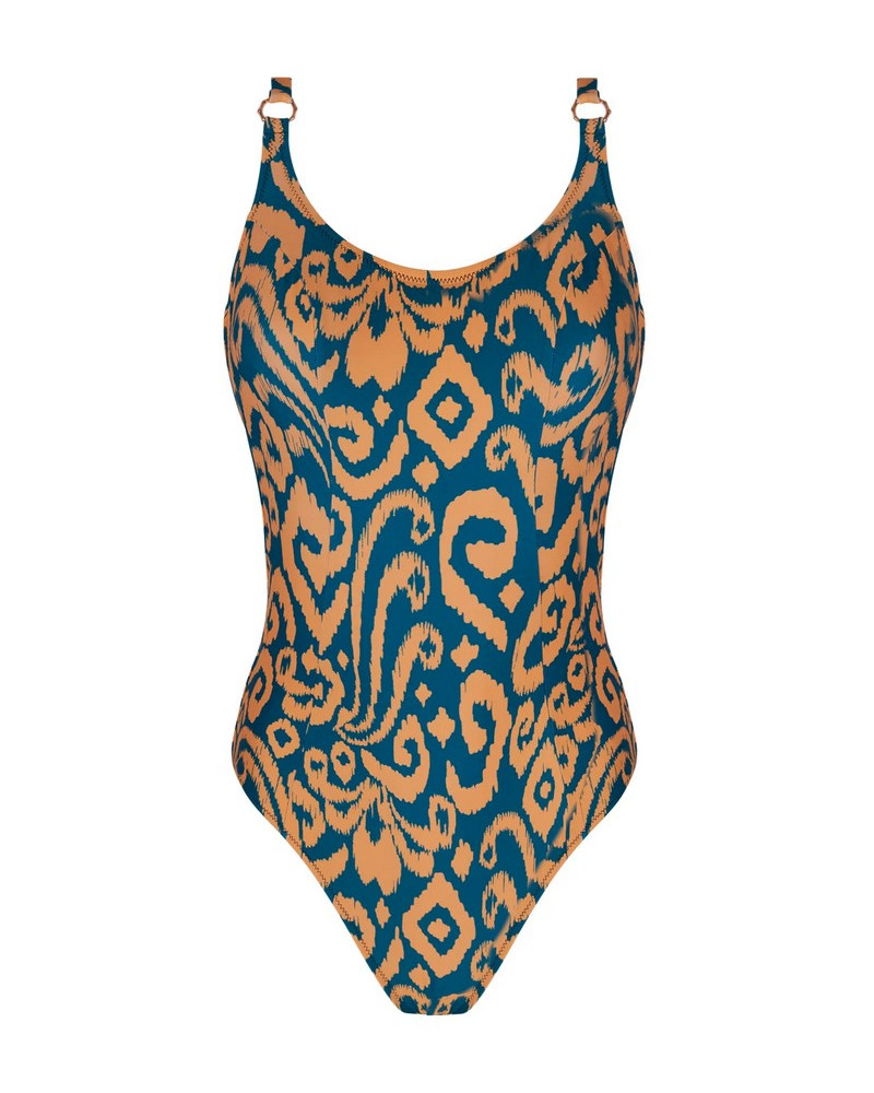 Maillot de bain une pièce nageur avec maintien avec armature Antigel La Balinaise (Ikat Vert Orange)