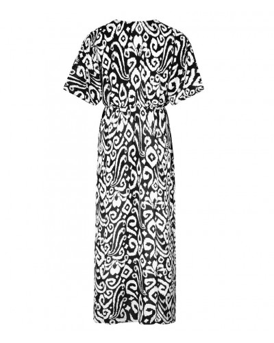 Caftán largo de playa Antigel La Balinaise (Ikat Noir Blanc)
