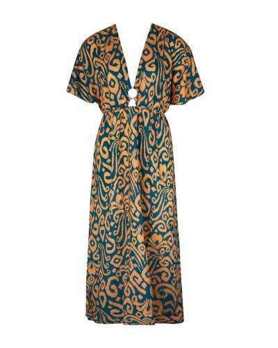 Long beach kaftan Antigel La Balinaise (Ikat Vert Orange)