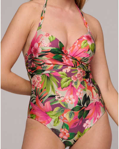 One-piece padded plunge swimsuit Marie Jo Bain Norma Jeanne (Tropical Sun)