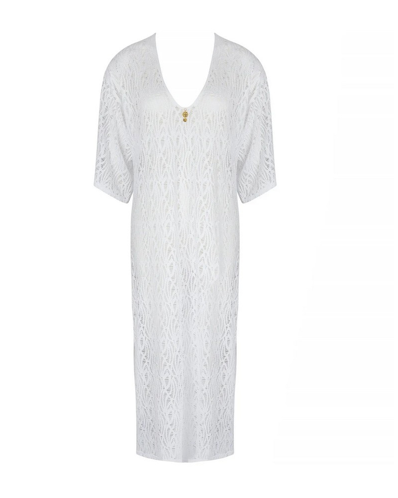 Kaftan de plage long L'Ondine (Blanc)