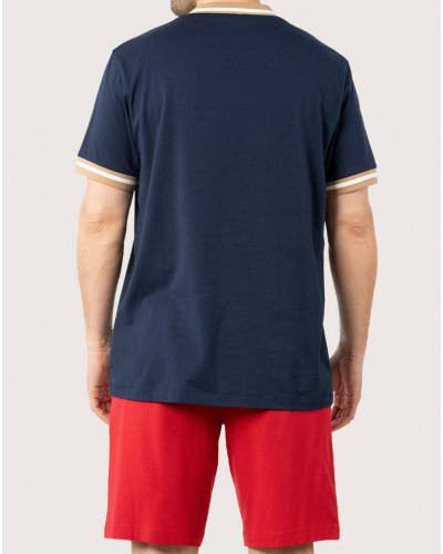 Pyjama court 100% Coton Eminence Casual (Marine/Rouge)