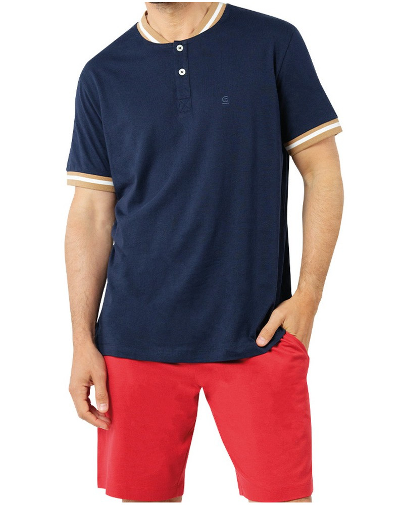 Pyjama court 100% Coton Eminence Casual (Marine/Rouge)