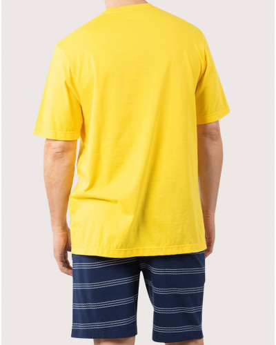 Pyjama court 100% Coton Eminence Nautique (Jaune/Rayé Bleu)