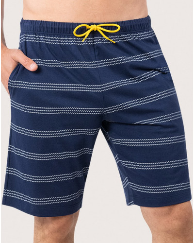 Pyjama court 100% Coton Eminence Nautique (Jaune/Rayé Bleu)