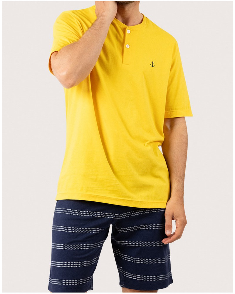 Pijama corto 100% Algodon Eminence Nautique (Jaune/Rayé Bleu)
