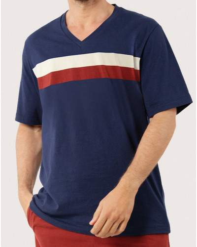 Pijama corto 100% Algodon Eminence Mercerisé (Marine/Rouille)