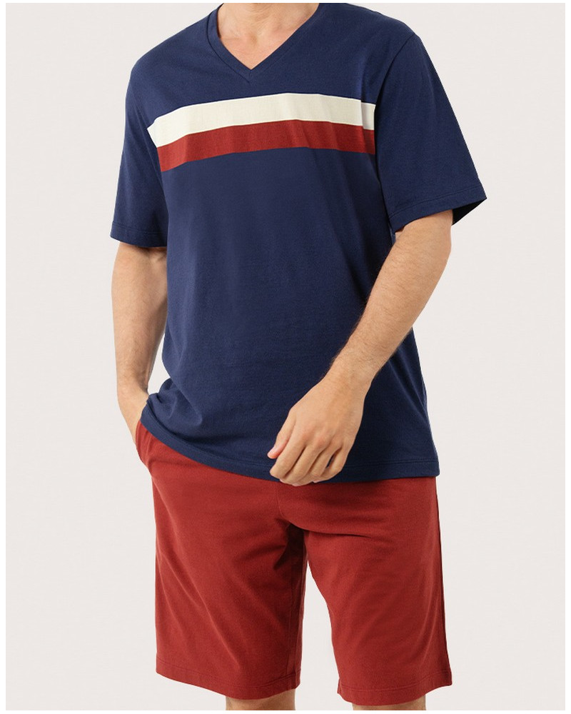 Short pyjamas 100% Cotton Eminence Mercerisé (Marine/Rouille)