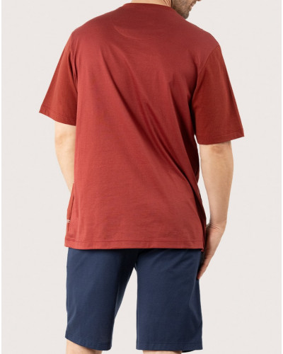 Pyjama court 100% Coton Eminence Mercerisé (Rouille/Marine)