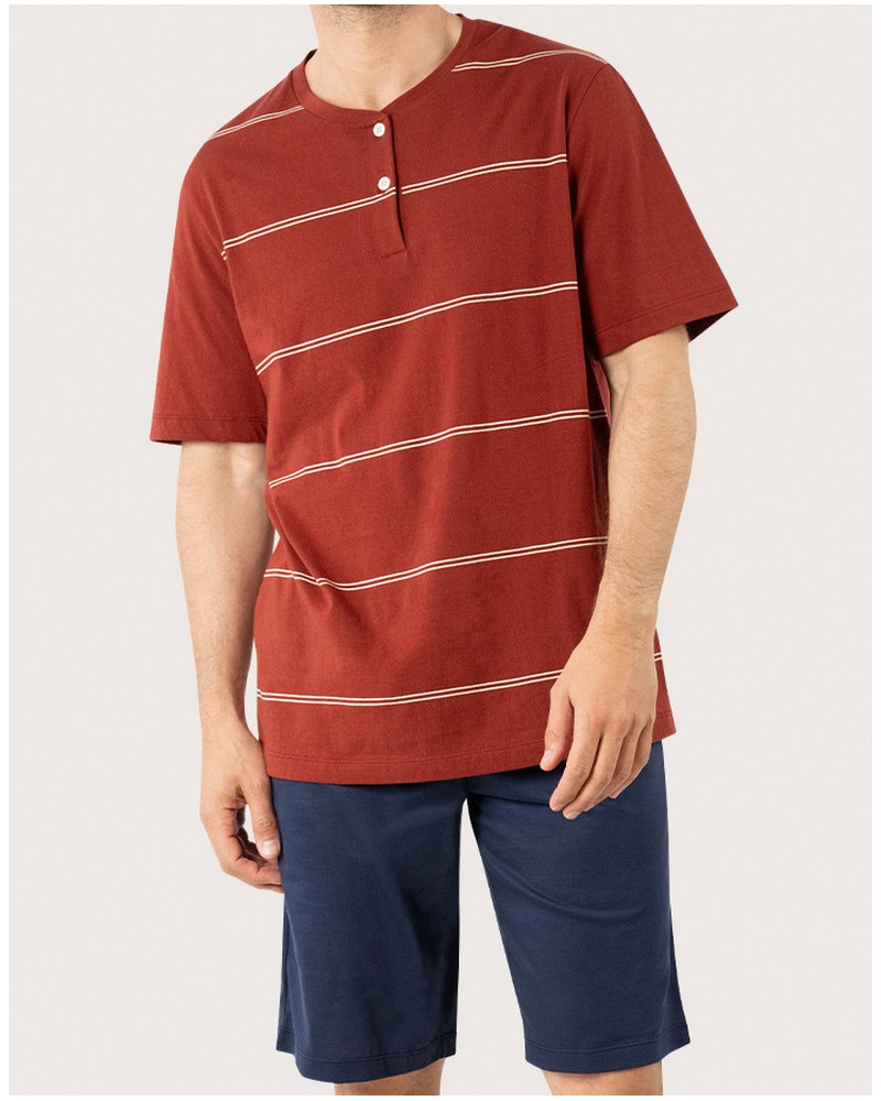 Pyjama court 100% Coton Eminence Mercerisé (Rouille/Marine)