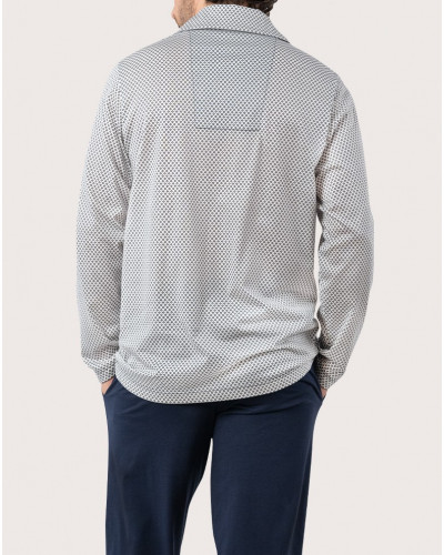Pyjama long 100% Coton Eminence (Beige Imprimé Losanges Marine)
