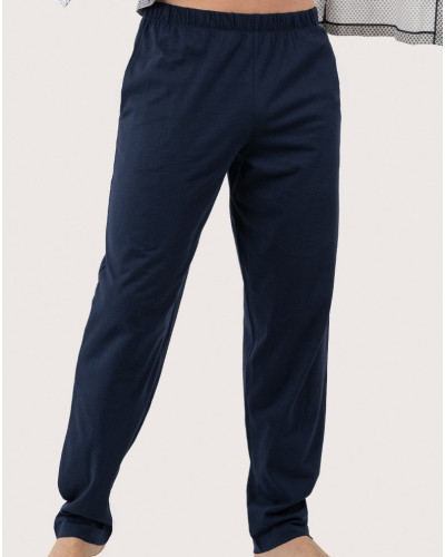 Pyjama long 100% Coton Eminence (Beige Imprimé Losanges Marine)