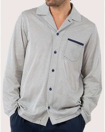 Pijama largo 100% Algodón Eminence (Beige Imprimé Losanges Marine)