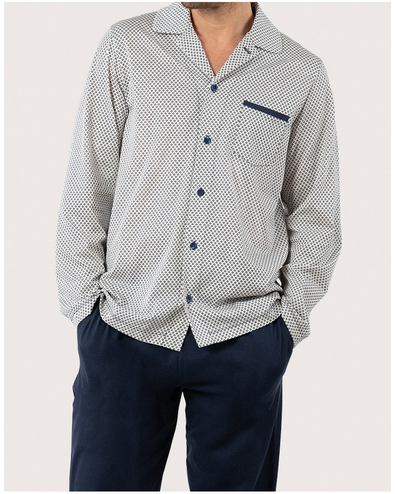 Pijama largo 100% Algodón Eminence (Beige Imprimé Losanges Marine)