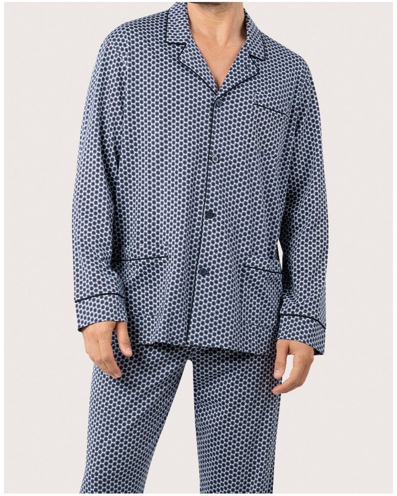 Pyjama long 100% Coton Eminence (Ciel Imprimé Pois)