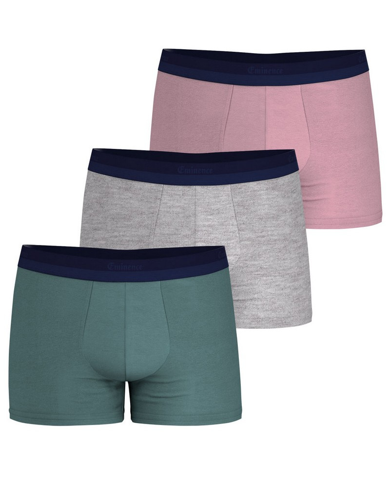 Set of 3 Eminence Studio cotton boxers (Celadon/Gris Chiné/Rose)