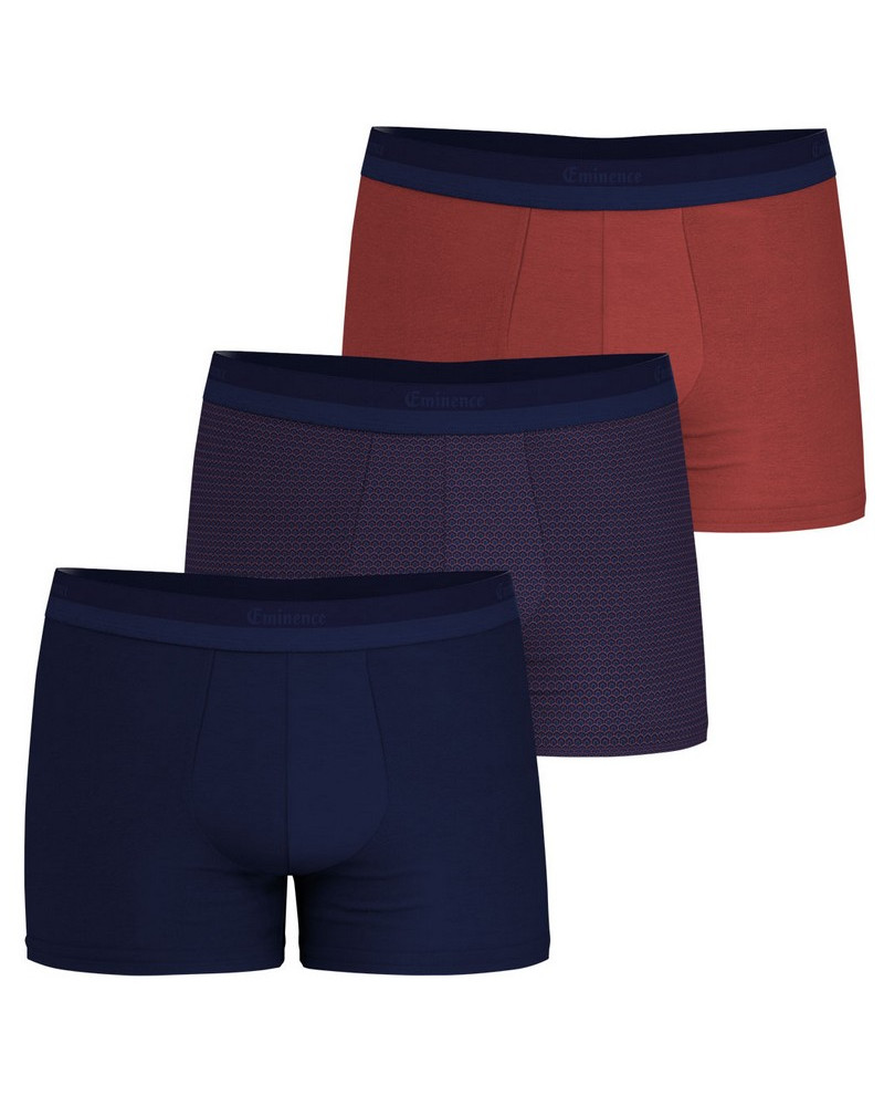 Set of 3 Eminence Studio cotton boxers (Marine/Imprimé Art Déco/Rouge)