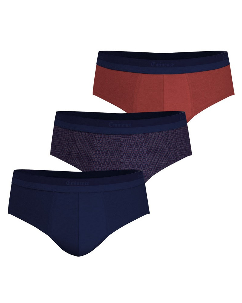 Paquete de 3 calzoncillos de algodón Eminence Studio (Marine/Imprimé Art Déco/Rouge)