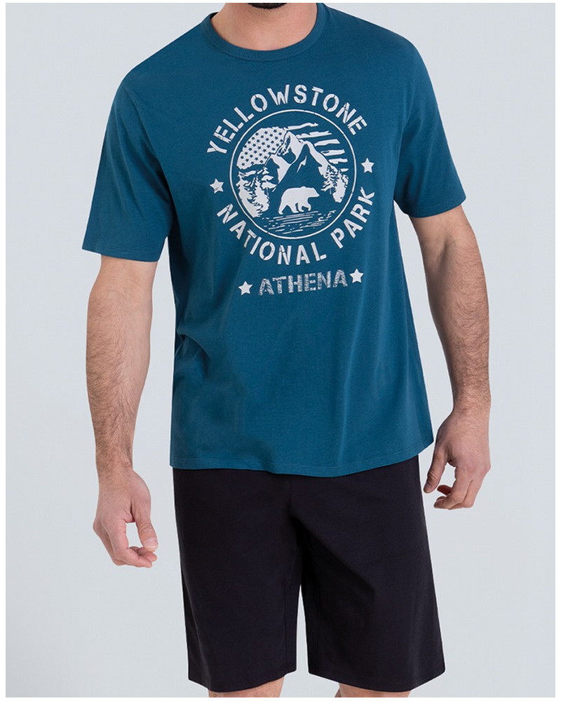 Pyjama court 100% coton Athena Ecopack Yellow Stone (Atlantique/Noir)