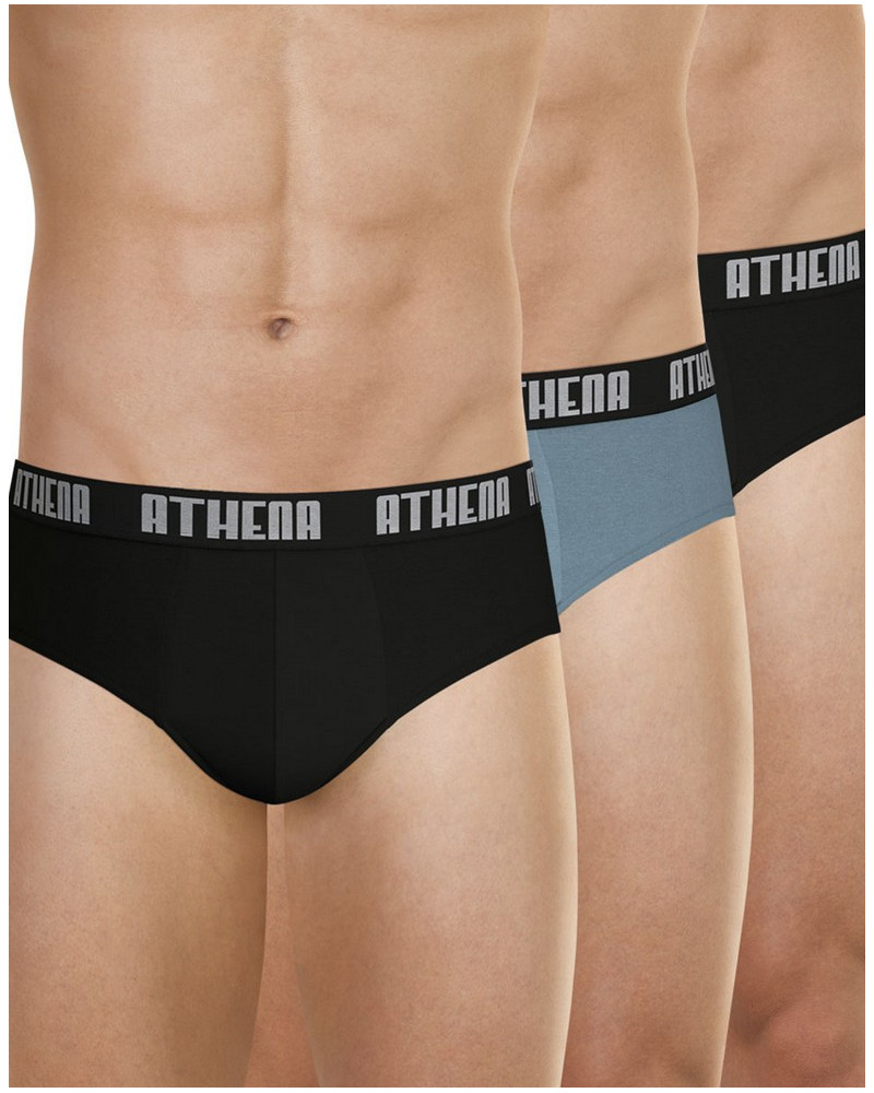 Lot de 3 Slips Athena Basic Color coton Ecopack (Noir/Gris/Noir)